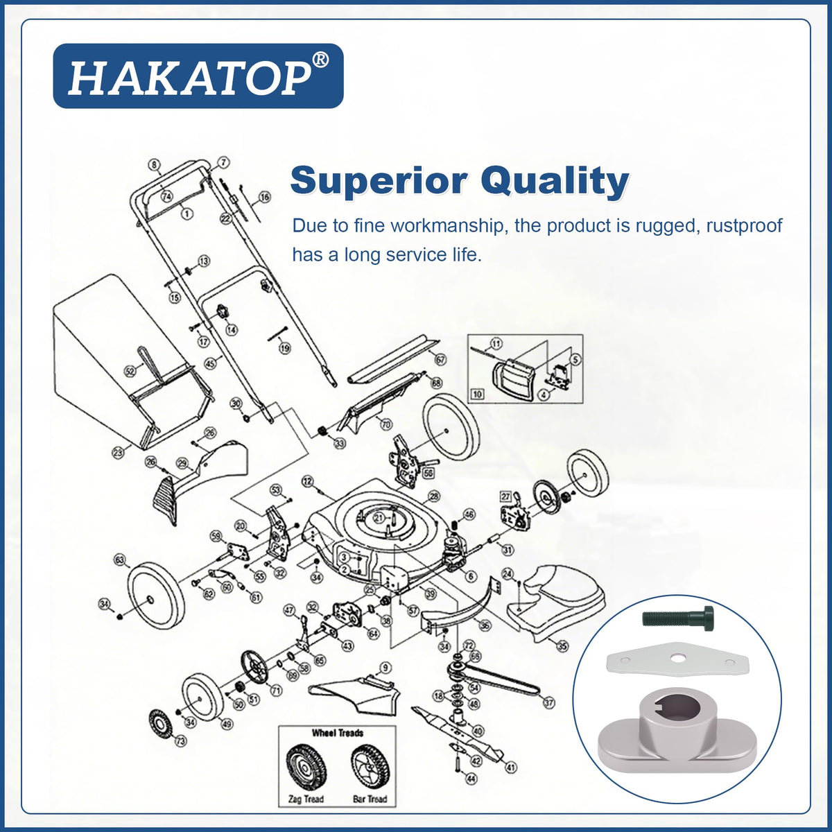 HAKATOP included hex bolt and bell washer for quick installation.