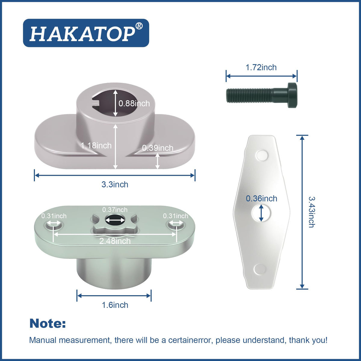 HAKATOP 7/8 inch spindle size shown for proper fit with MTD blades.