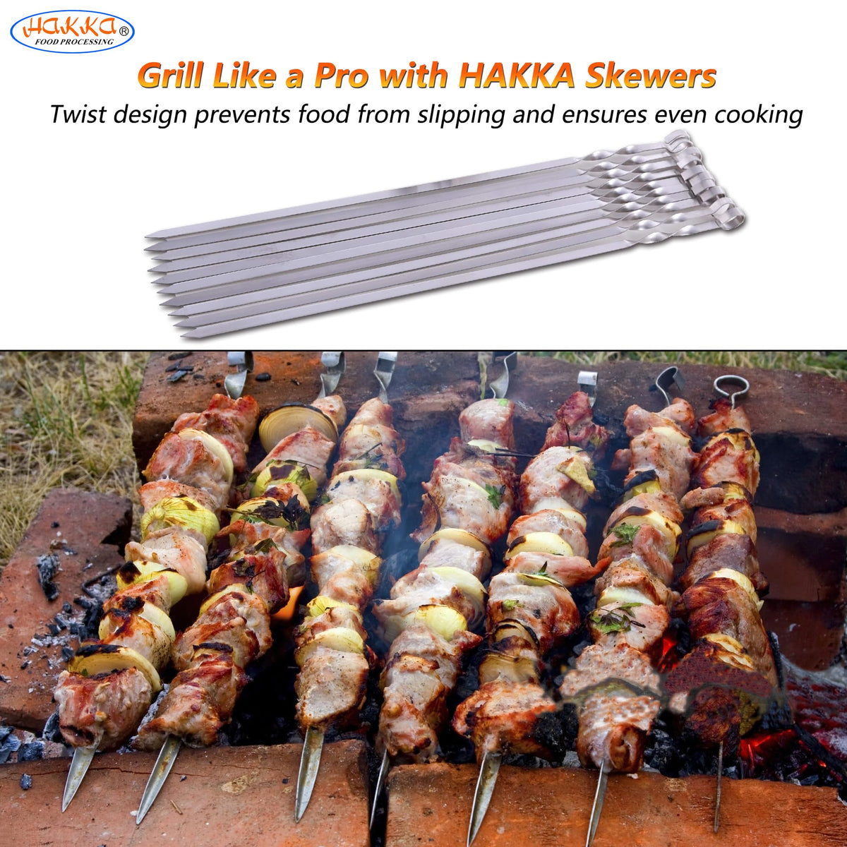 HAKKA dishwasher-safe skewers with storage bag for easy cleanup
