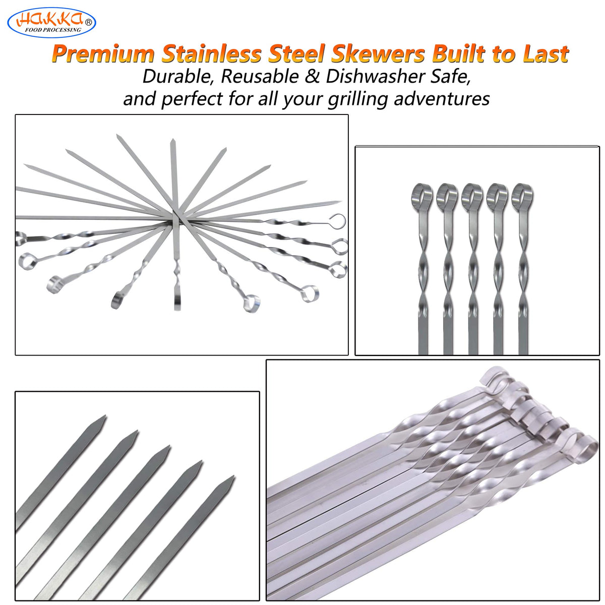 HAKKA extra-long 60cm skewers extend grilling area safely