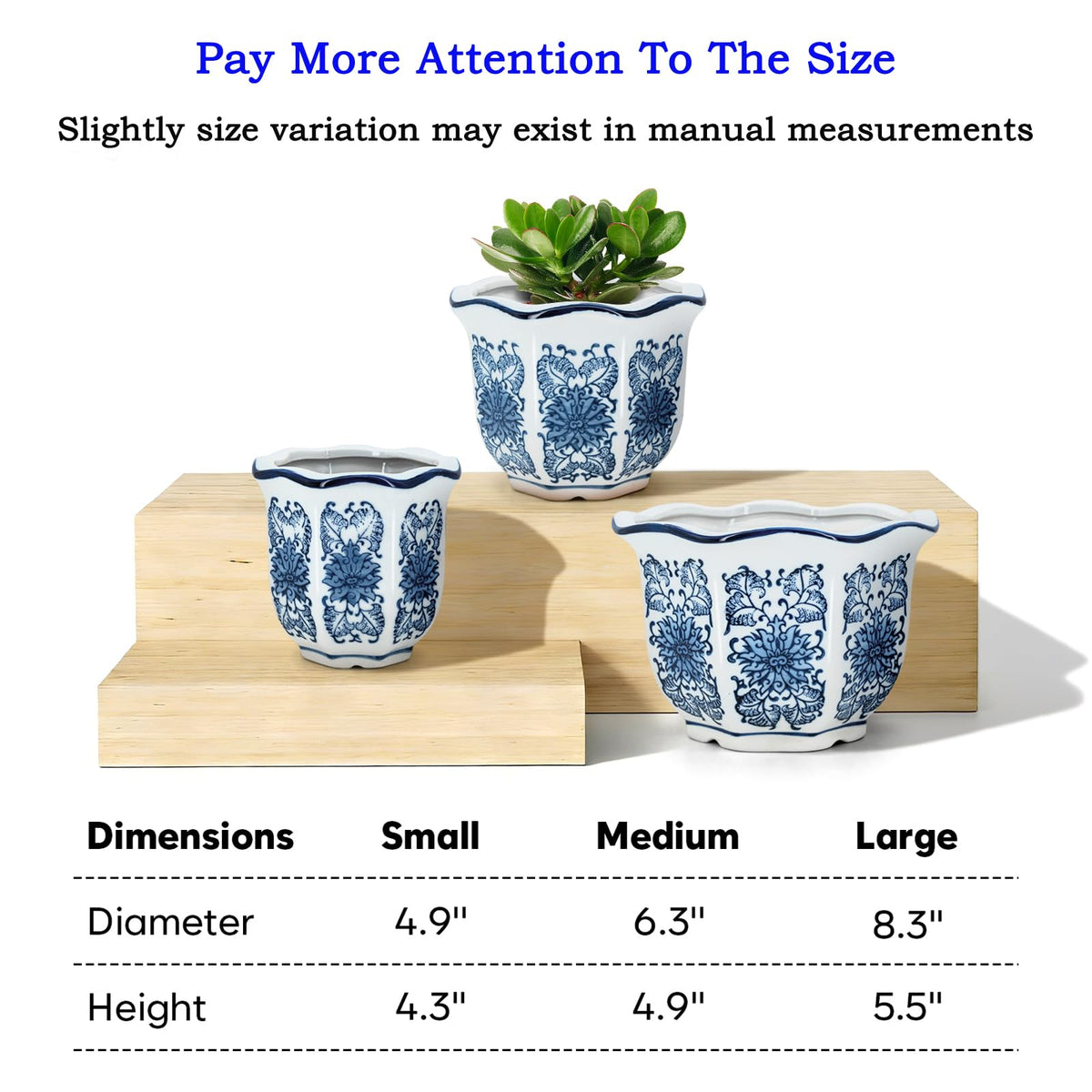 HakkaGirl outdoor-friendly blue-white pot with drainage, weather-resistant