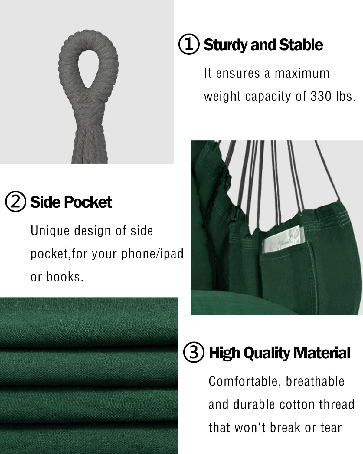 Halalona hammock chair outdoor patio scene highlights weather-resistant rope strength.