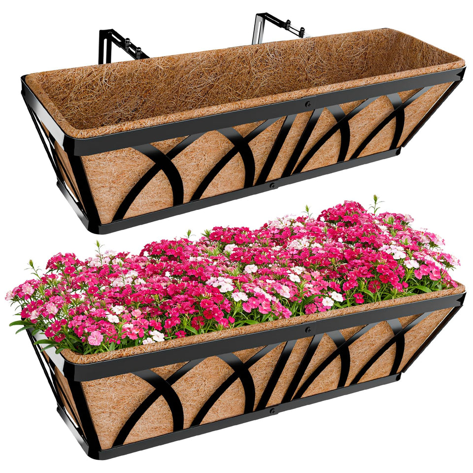 Halatool 24-inch railing planter boxes with roomy planting space for flowers and herbs