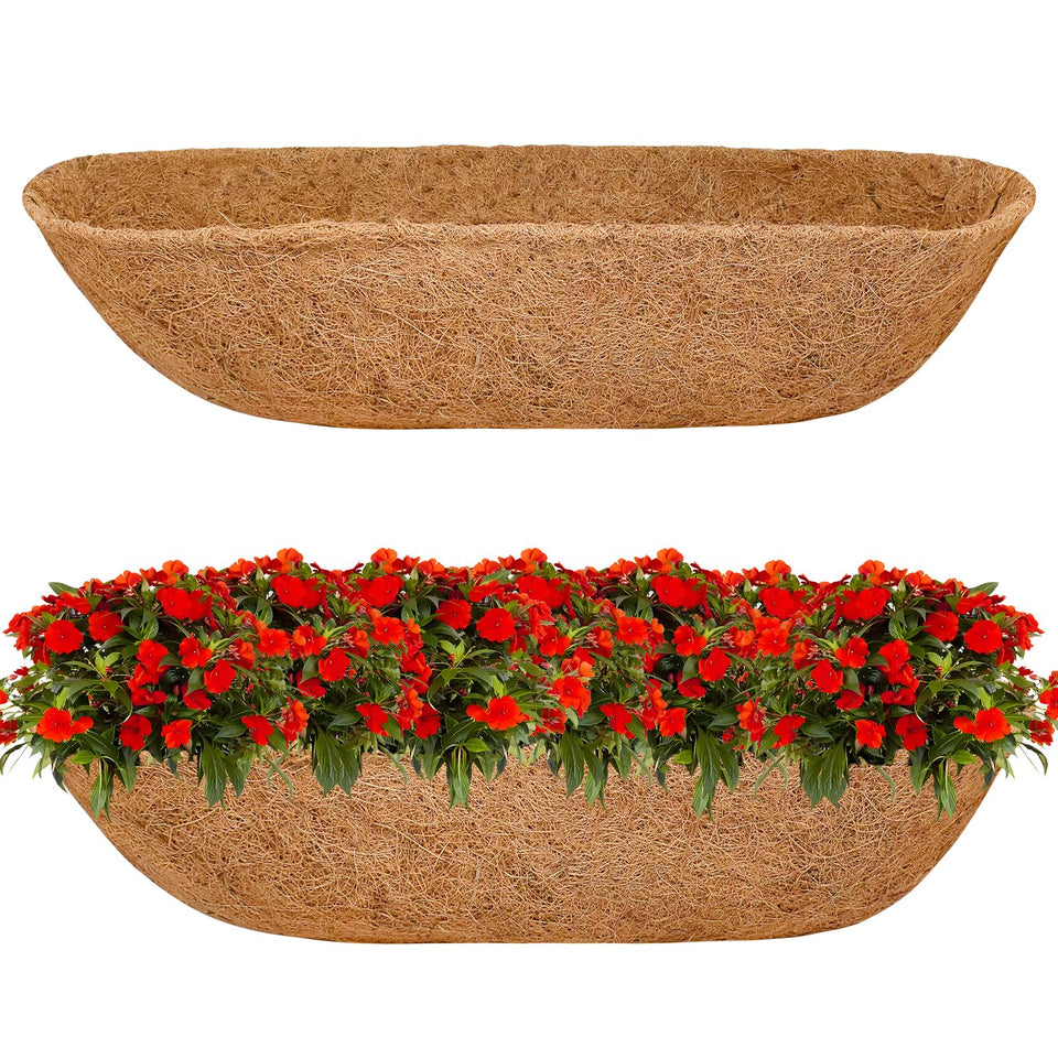 Halatool 36-inch coconut liner two-pack ready for railing planters, durable and spacious.