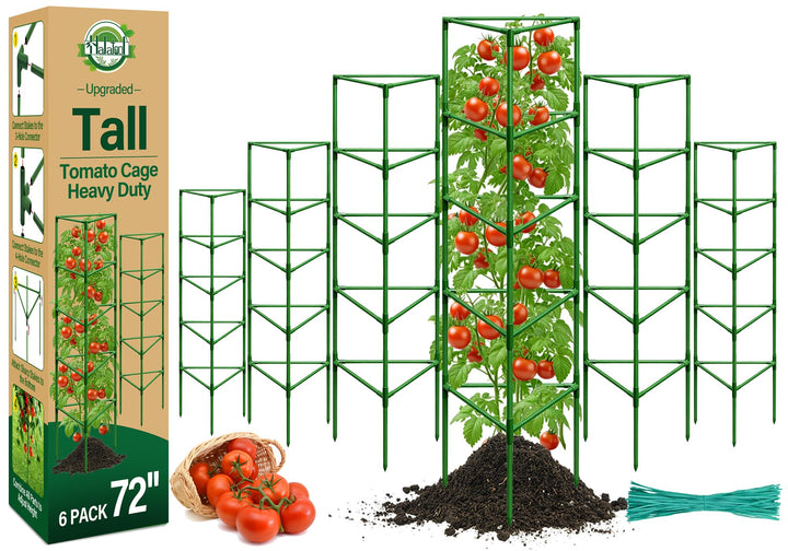 Halatool 72-inch tomato cage with triangular frame supports tall tomato plants