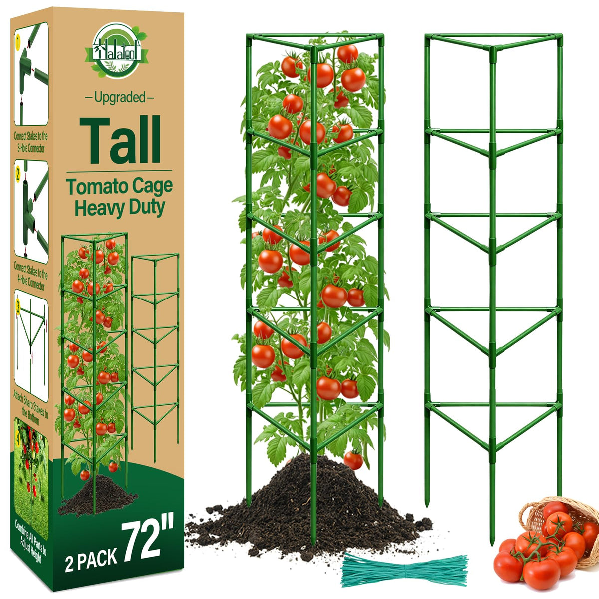 Halatool 72-inch tomato cage with triangular frame for sturdy plant support