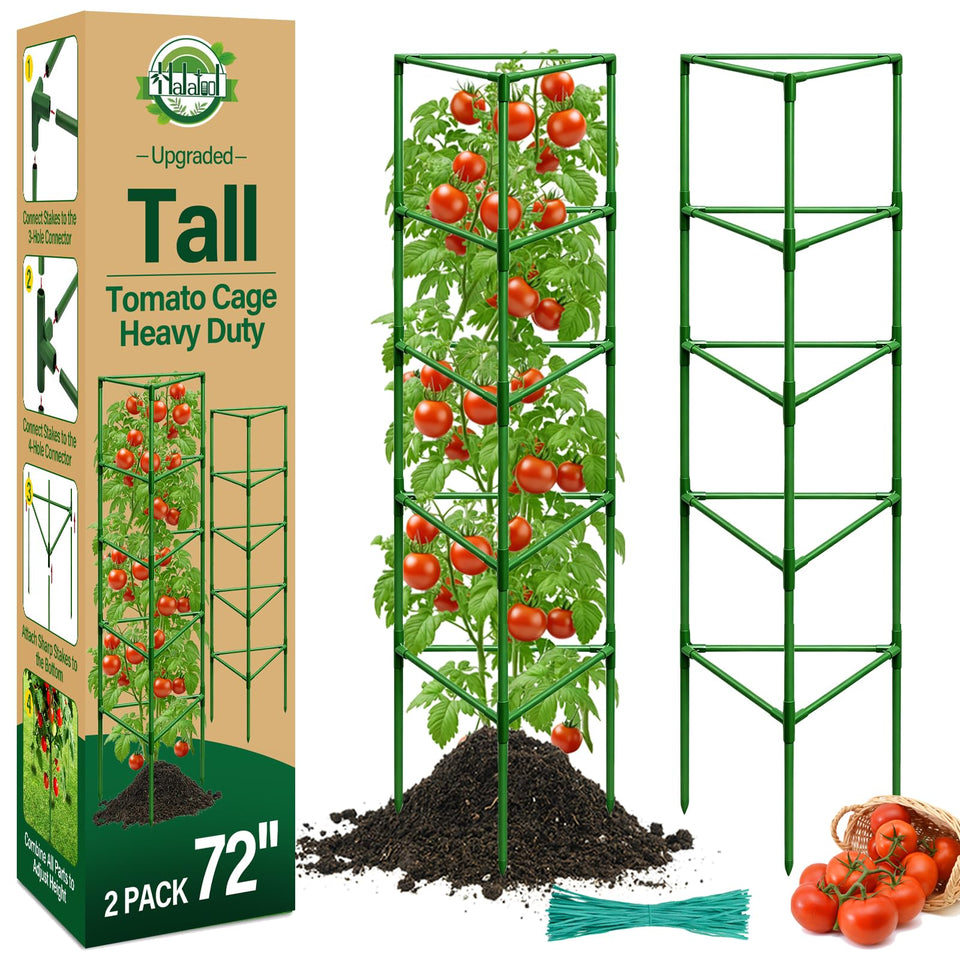 Halatool 72-inch tomato cage with triangular frame for sturdy plant support