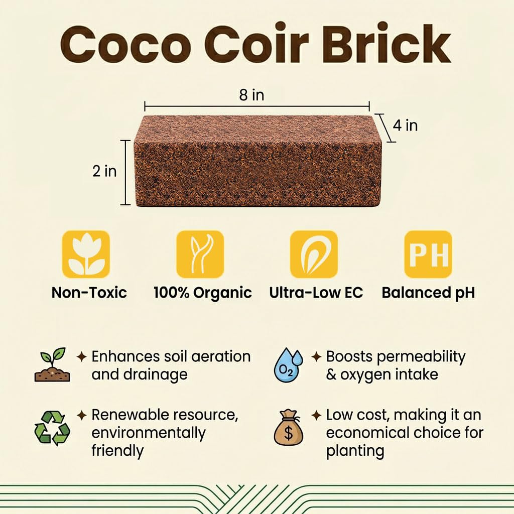 Halatool coco coir brick after expansion, ready for potting and better drainage.