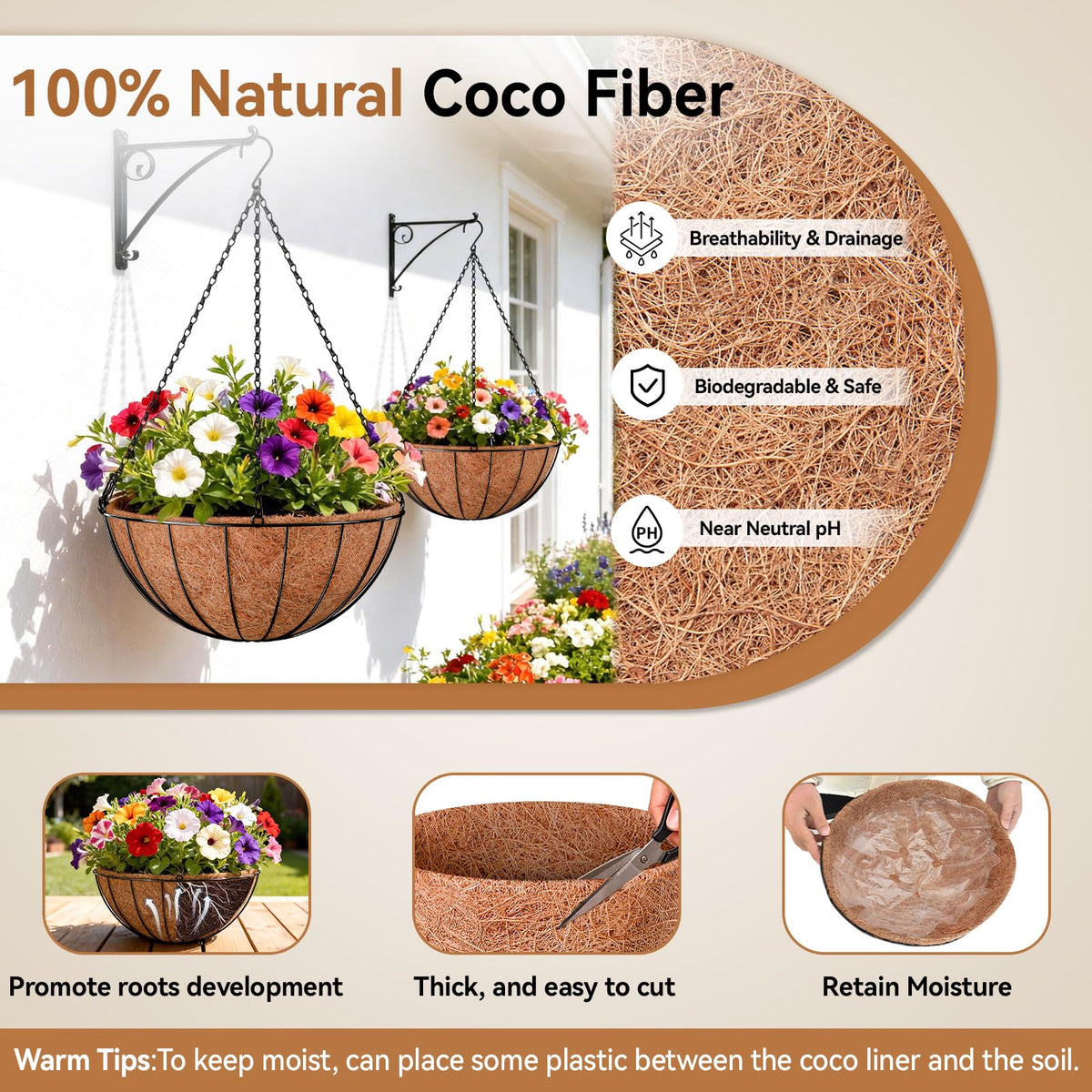 Halatool durable coconut fiber liner showing thick, long-lasting texture