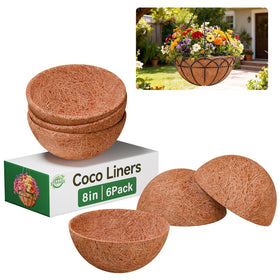 Halatool coconut liner in an 8-inch round basket boosts soil aeration.