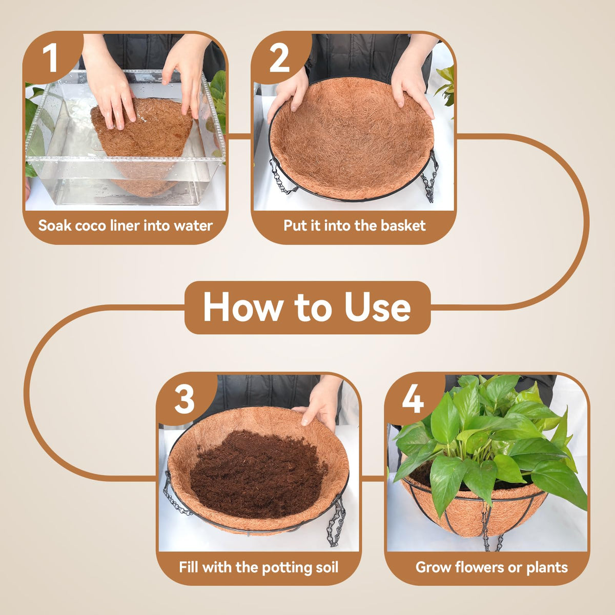 Halatool natural coconut fiber liner cut to fit planters for a neat look