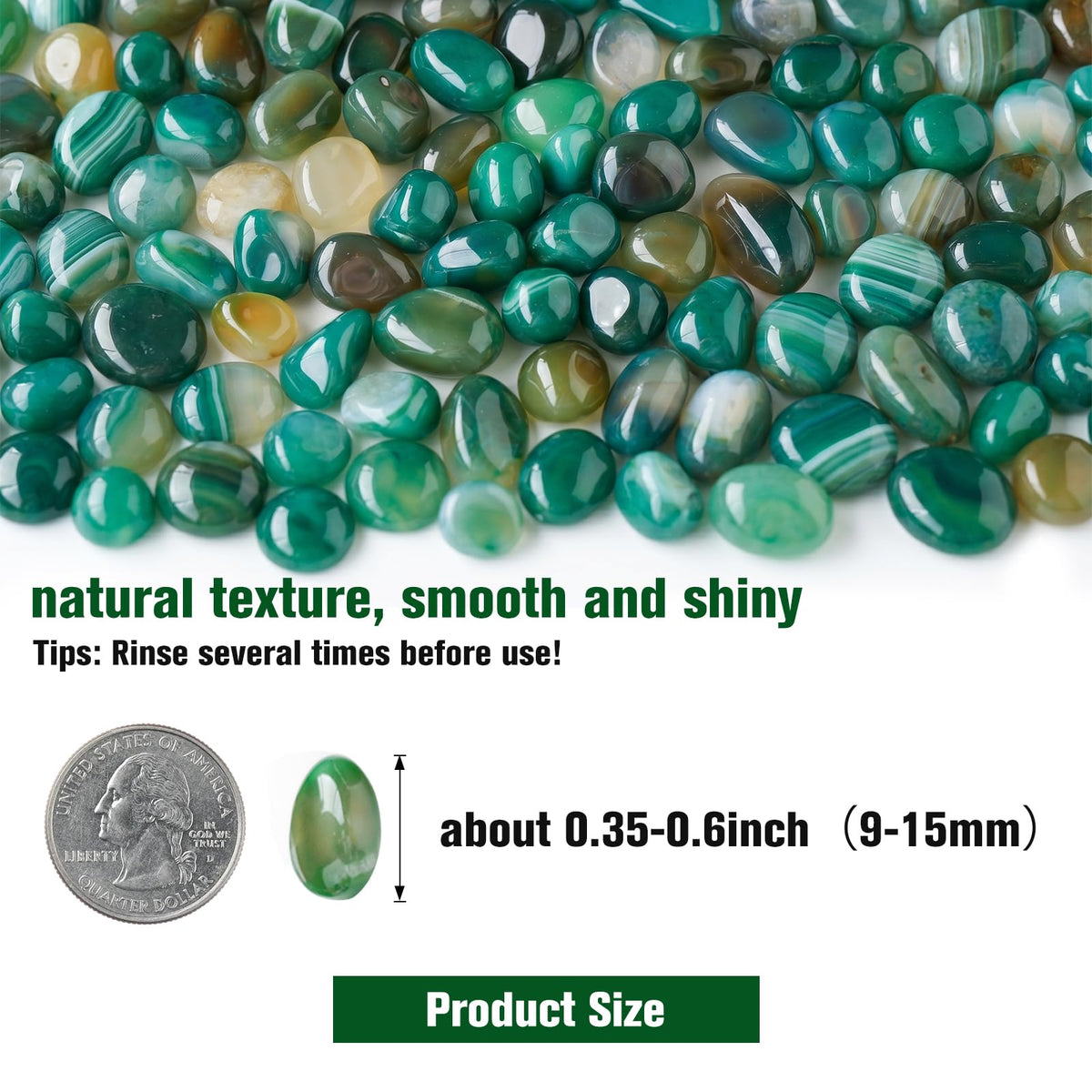 Halatool polished green agate stones close-up showing natural texture