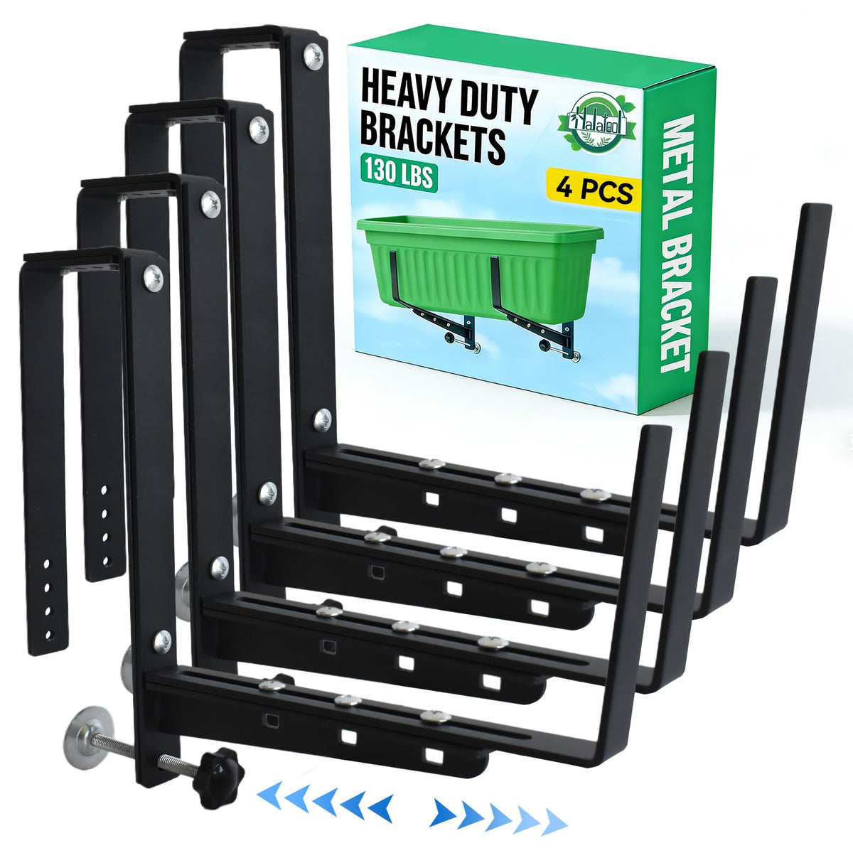 Halatool railing brackets main view show sturdy support for outdoor planters.
