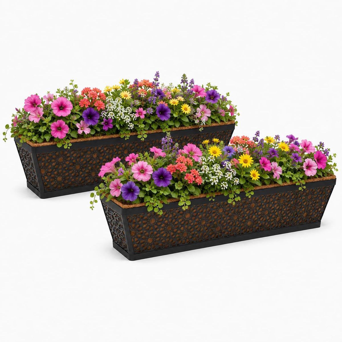 Halatool railing planter 30-inch metal basket ideal for secure railing display of flowers
