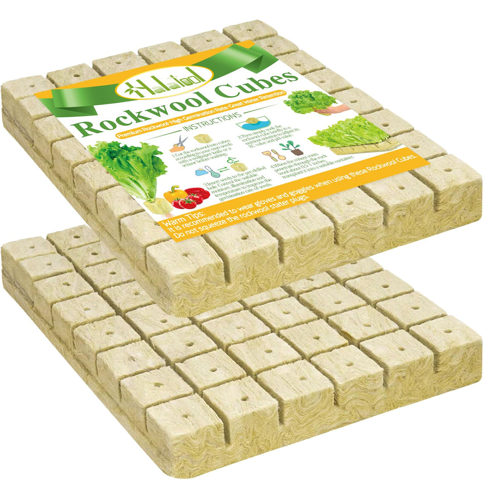 Halatool 2-inch rockwool cube on a starter tray for seed germination.