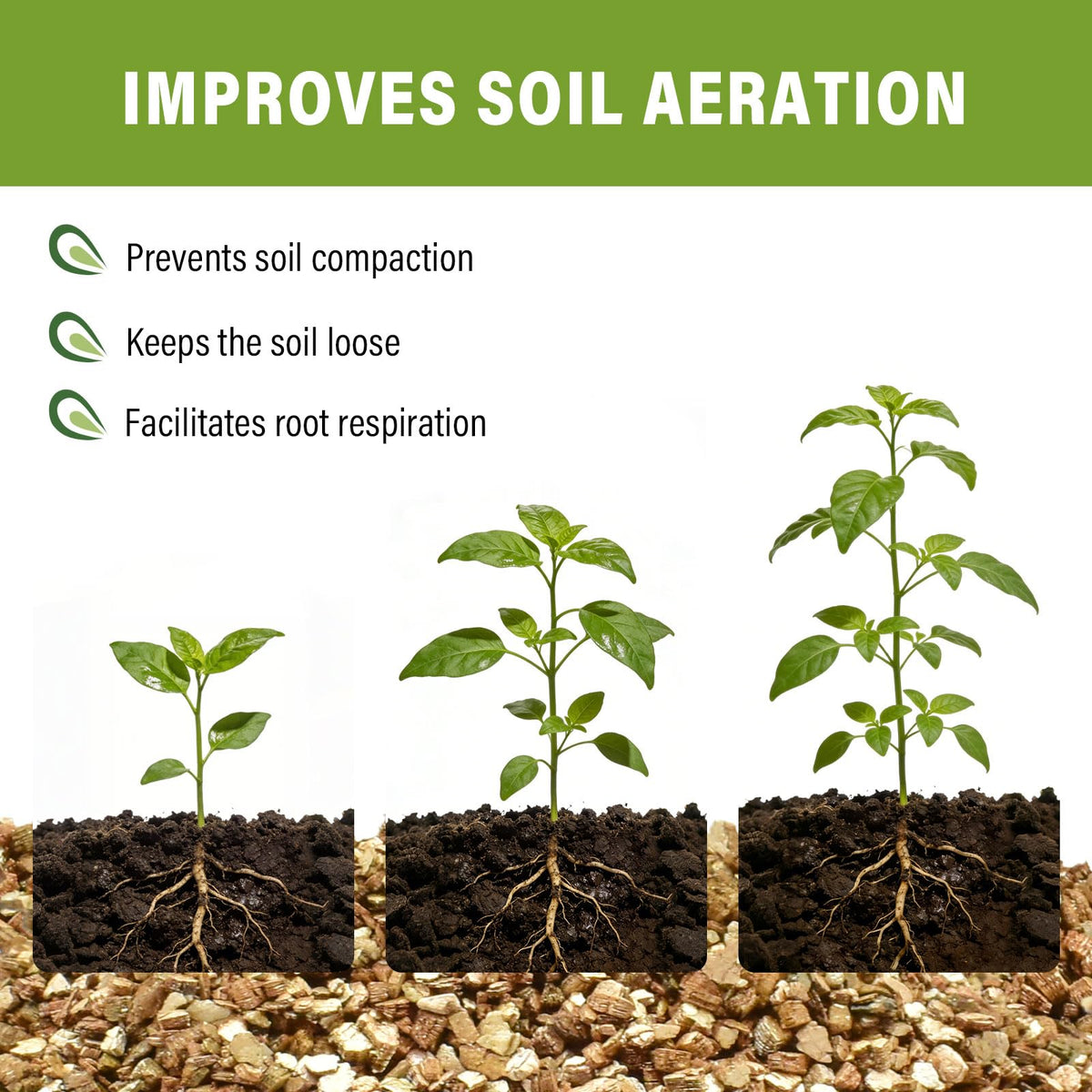 Halatool vermiculite mixed with soil for improved aeration.