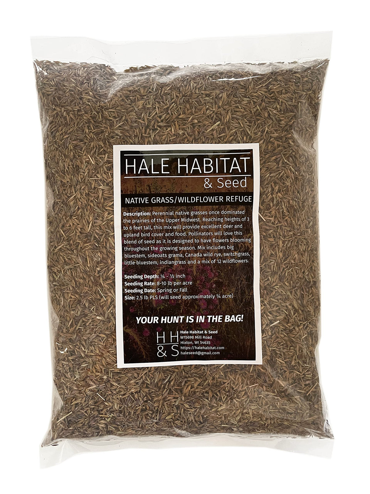 Hale Habitat & Seed refuge seed bag front shows habitat-ready mix for wildlife.