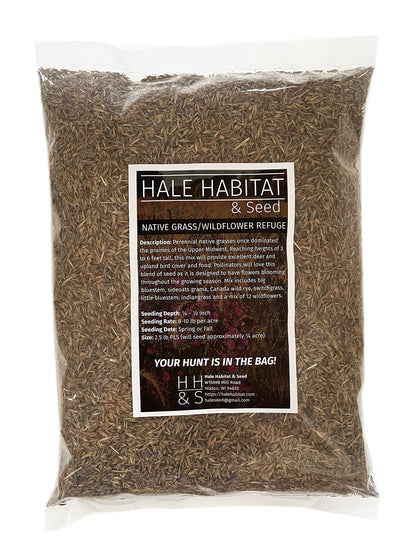 Hale Habitat & Seed refuge seed bag front shows habitat-ready mix for wildlife.