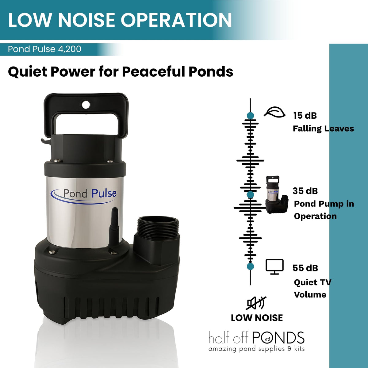 HALF OFF PONDS Pond Pulse pump with a 2-inch outlet delivers steady water delivery to features.