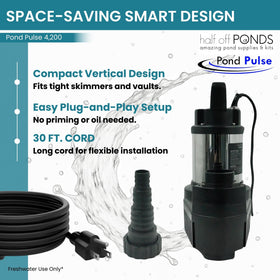 HALF OFF PONDS Pond Pulse pump shows compact design for tight pond spaces and easy setup.