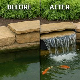 Half Off Ponds rock lid and lip detail enhances natural look while protecting the spillway.