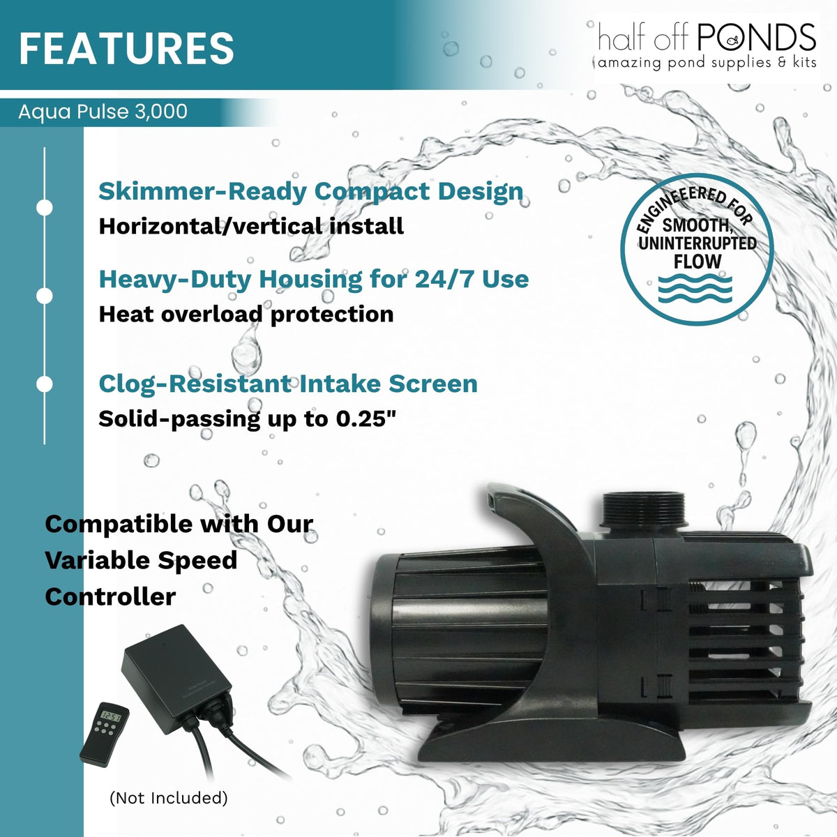 HALF OFF PONDS submersible pump 19 ft head for versatile waterfall setups