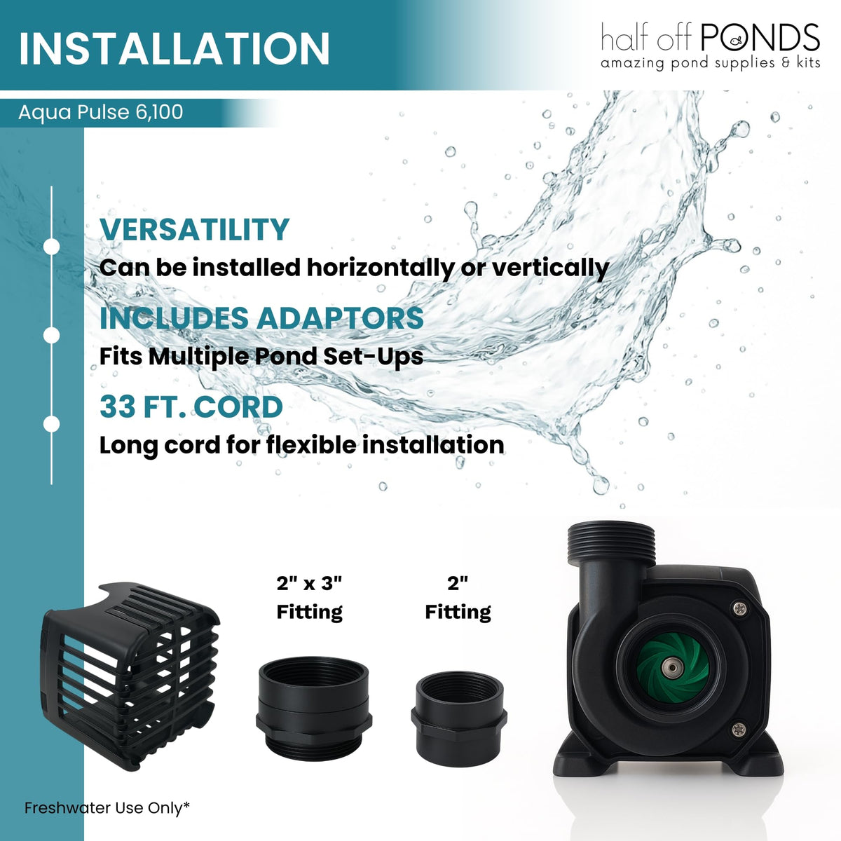 HALF OFF PONDS outlet adapters image shows versatile plumbing options