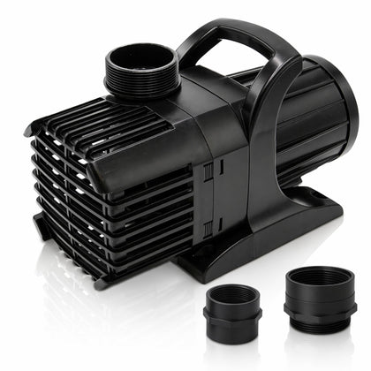 HALF OFF PONDS submersible water pump side view emphasizes compact footprint and 6,100 GPH power