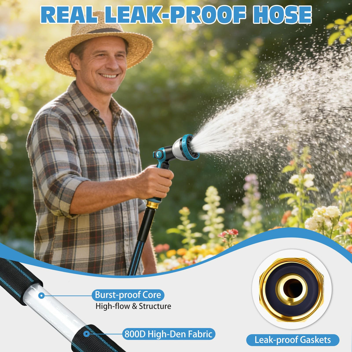 Halfjuly Garden Hose with 3-4 fittings for secure connections