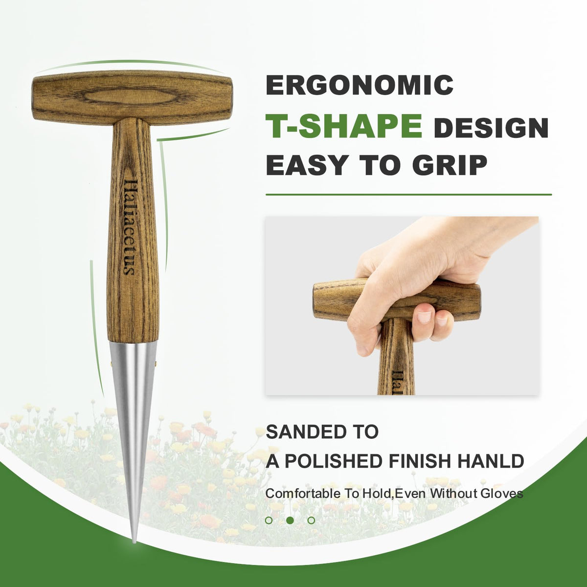 Haliaeetus Dibber smooth wood grip prevents splinters during use
