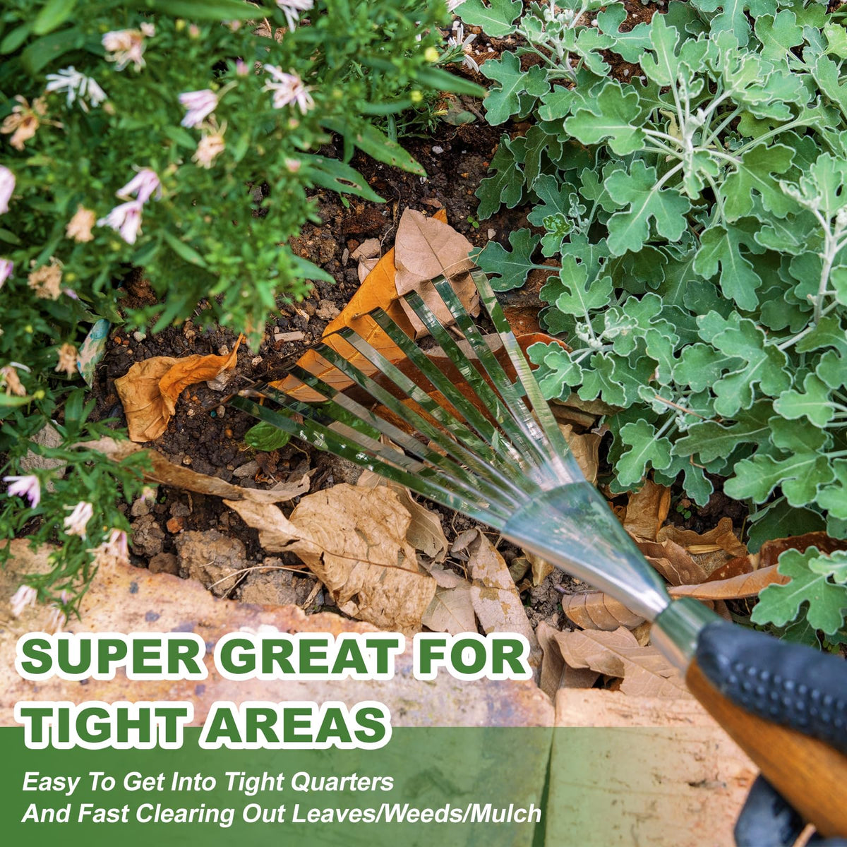 Haliaeetus garden hand rake reaches narrow gaps between planters