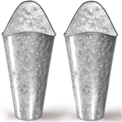 Hallops galvanized wall planters two large front view for farmhouse decor