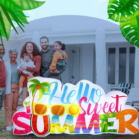 Halloscume Hello Sweet colorful words inflatable displays a welcoming greeting for summer gatherings.