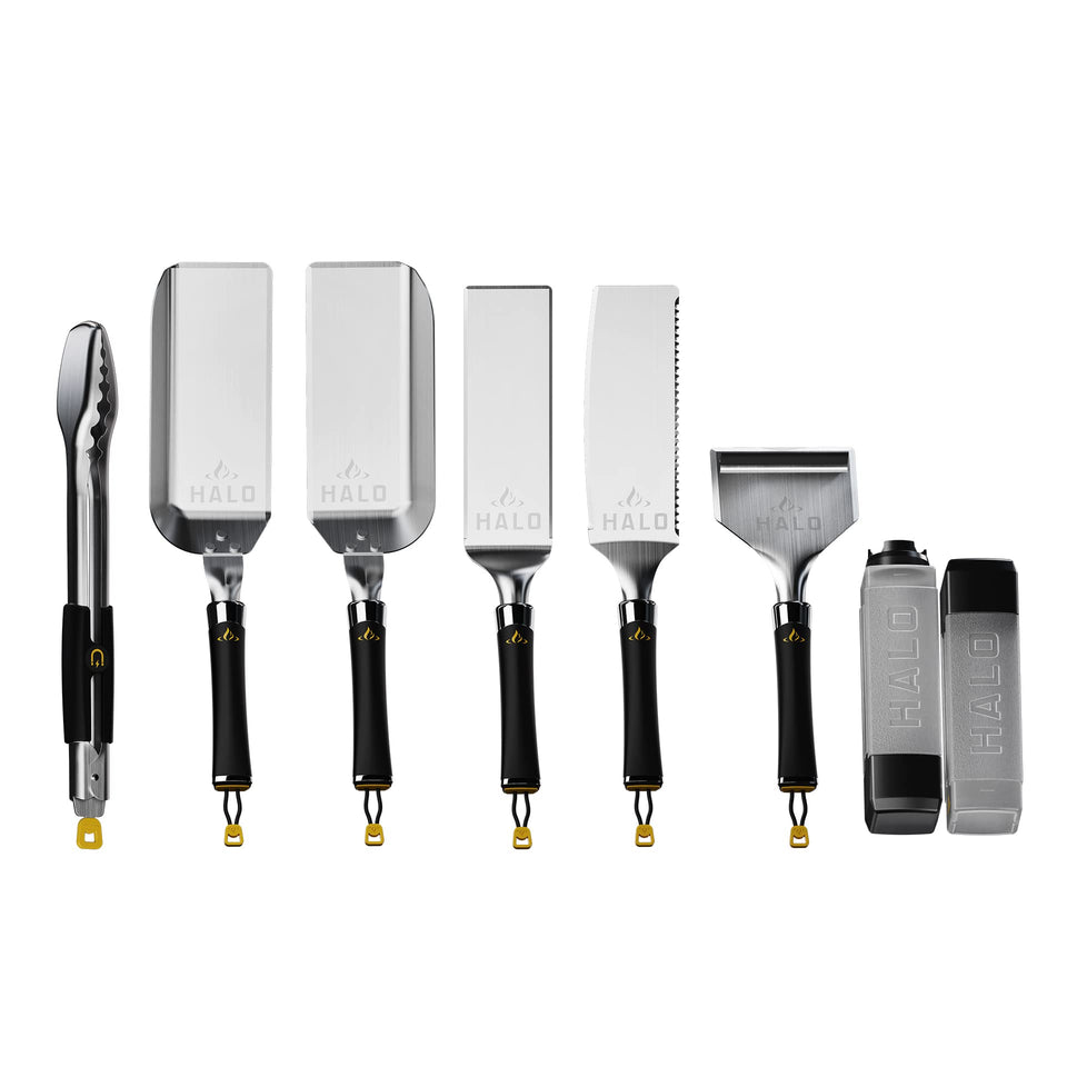 Halo Elite 8-piece griddle kit shown for complete stainless steel set and durability