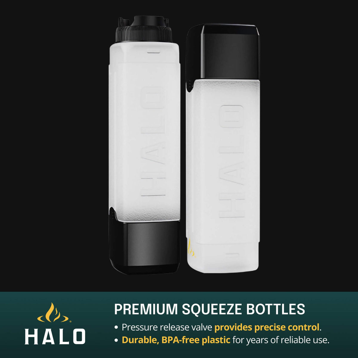 Halo Elite squeeze bottles duo for controlled pouring and sauces