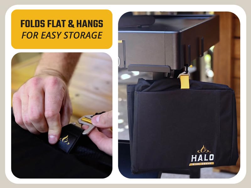 HALO Versa 16 pizza oven cover back view with secure closure features.
