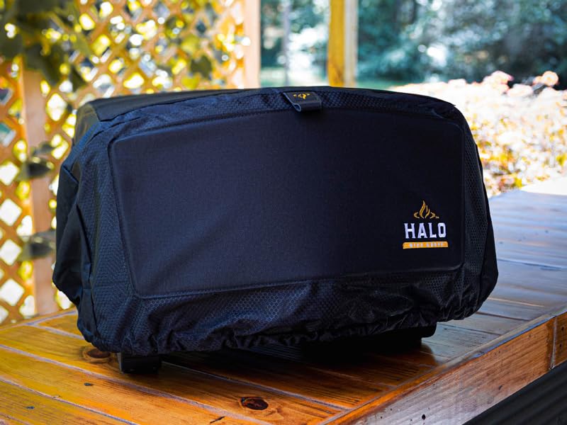 HALO Versa 16 pizza oven cover folds and hangs for storage.