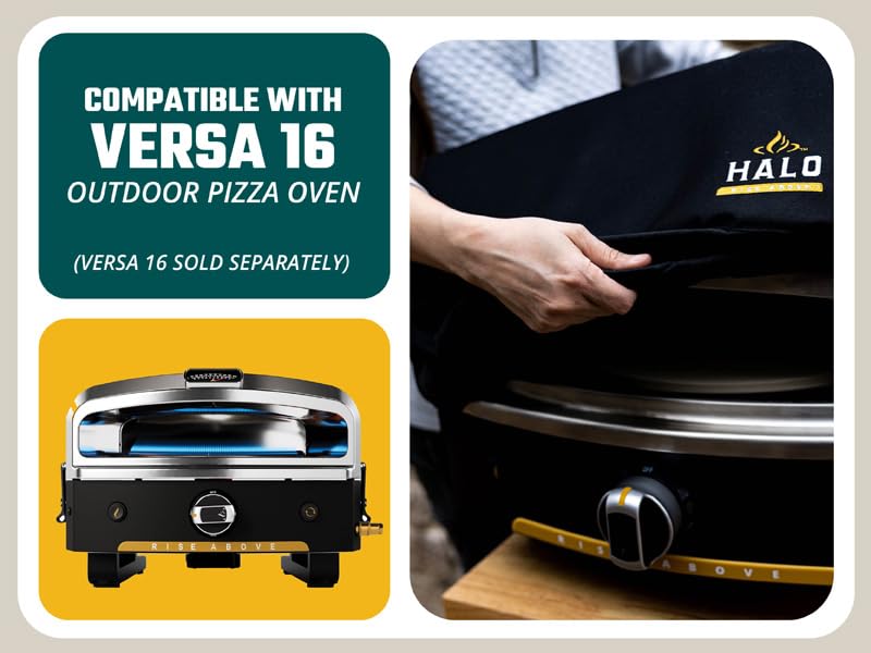HALO Versa 16 pizza oven cover side view highlighting weatherproof design.