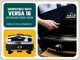 HALO Versa 16 pizza oven cover side view highlighting weatherproof design.