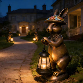 Halovin Easter bunny decor with solar light for porch and yard ambiance