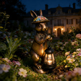 Halovin outdoor rabbit statue stands weatherproof for year-round garden display