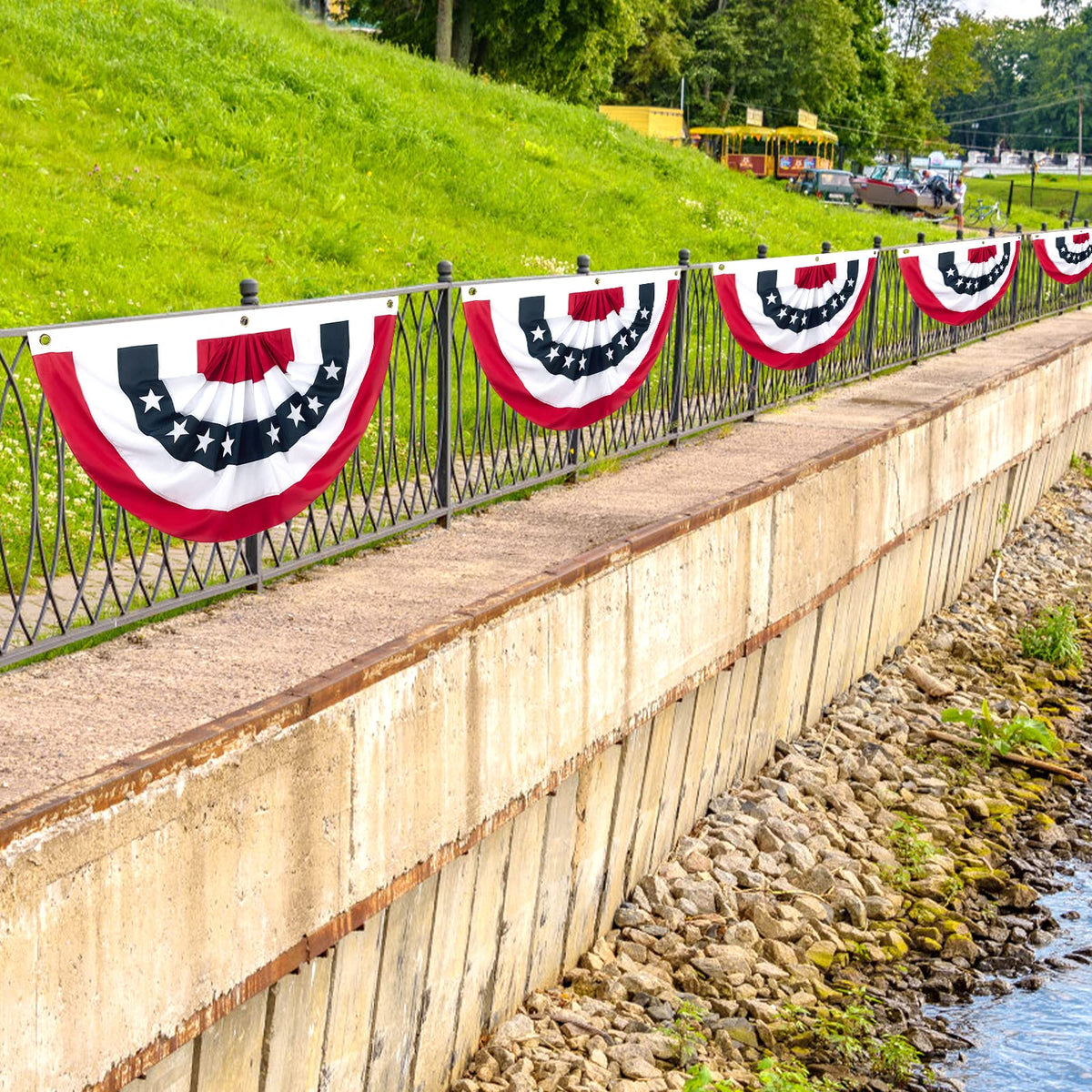 Halovin patriotic decoration ideal for porch, lawn, or railing display.