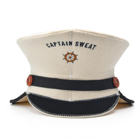 Halsa sauna hat Captain Sweat front view for heat protection.