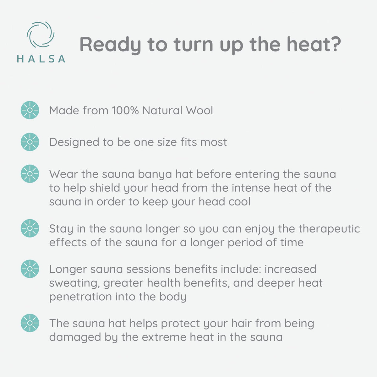 Halsa sauna hat handmade USA tag shows artisanal craftsmanship.