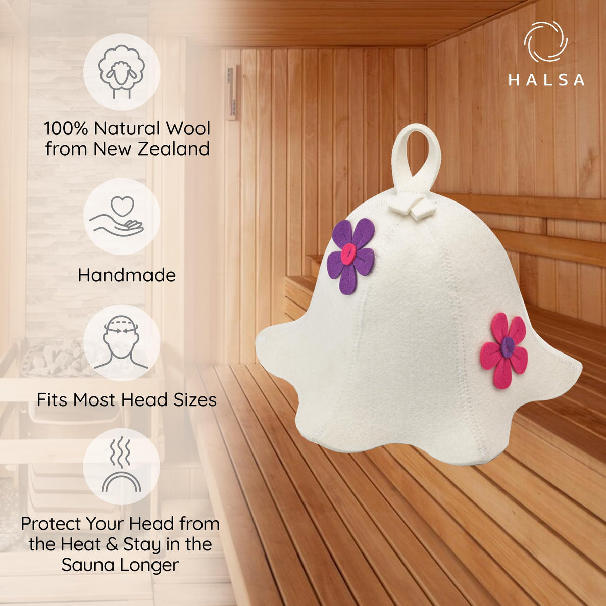 Halsa sauna hat wool texture close-up showing natural fibers and durability
