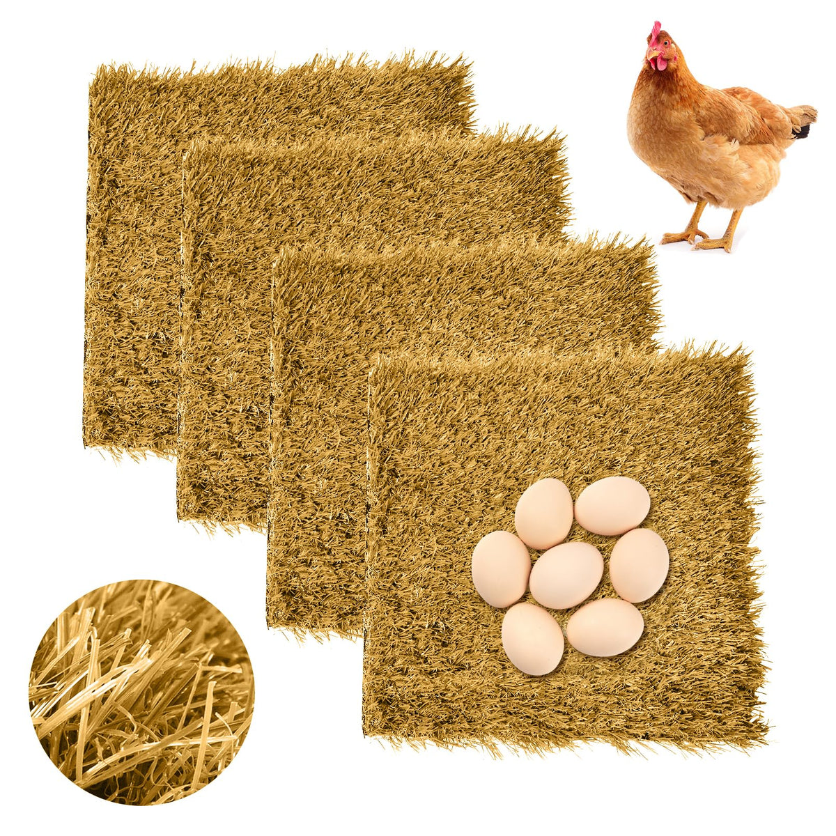 Hamiledyi nesting pads with artificial grass 12x12, 4-pack, cozy coop comfort and easy maintenance