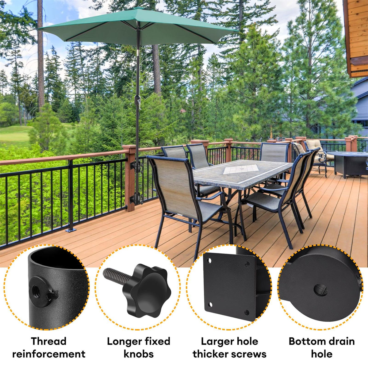Hammrit deck umbrella mount forged iron with durable powder coating
