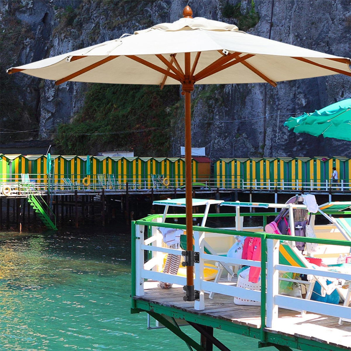 Hammrit deck umbrella mount disassembles for easy transport