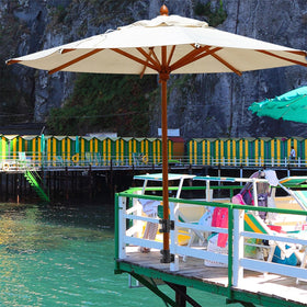 Hammrit deck umbrella mount disassembles for easy transport