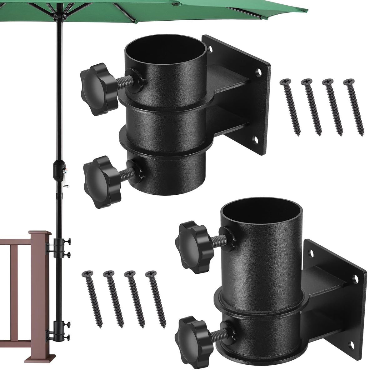 Hammrit deck umbrella mount with two clamps provides stable support for windy patios